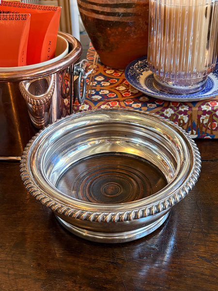 Silver Plate and Oak Wine Bottle Coaster