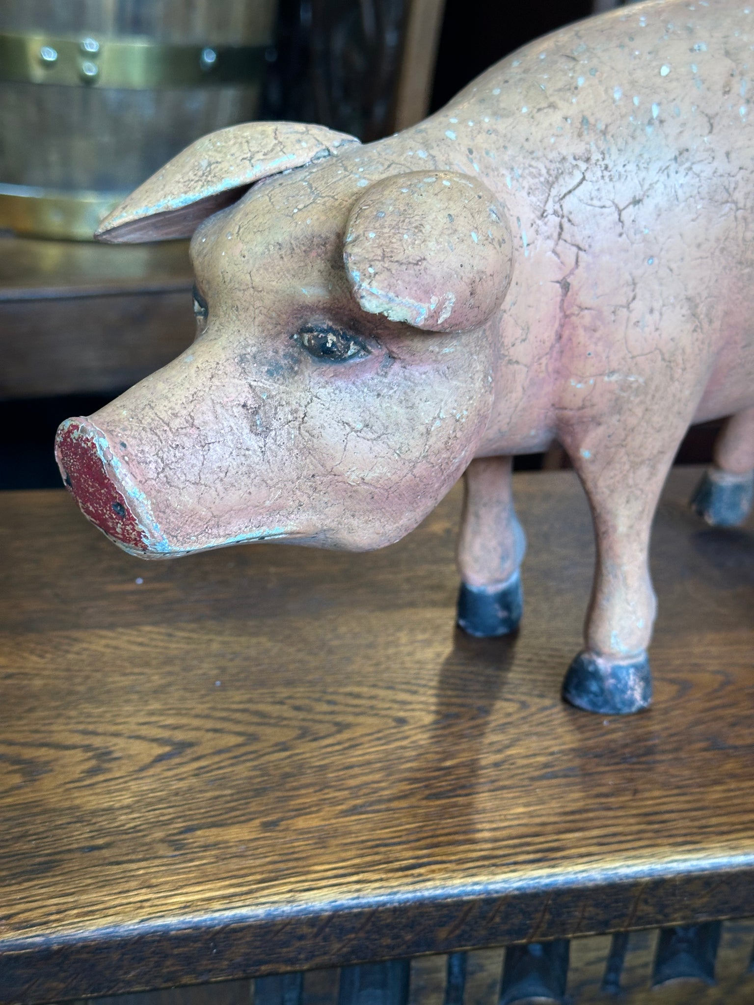 アンティーク雑貨 vintage Decker's pig store display Victorian Carved Wood Shop Display Pig – McIntosh Cottage Antiques