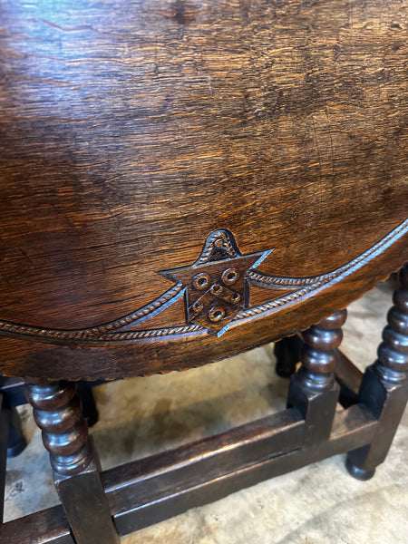 English Oak Carved Top Gateleg Table