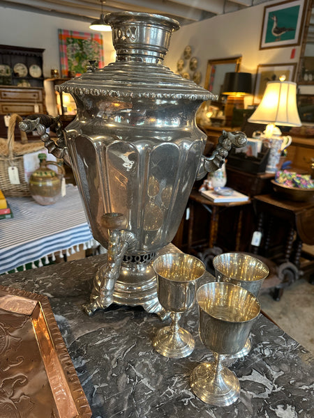 Silver Plate Samovar with Three Goblets