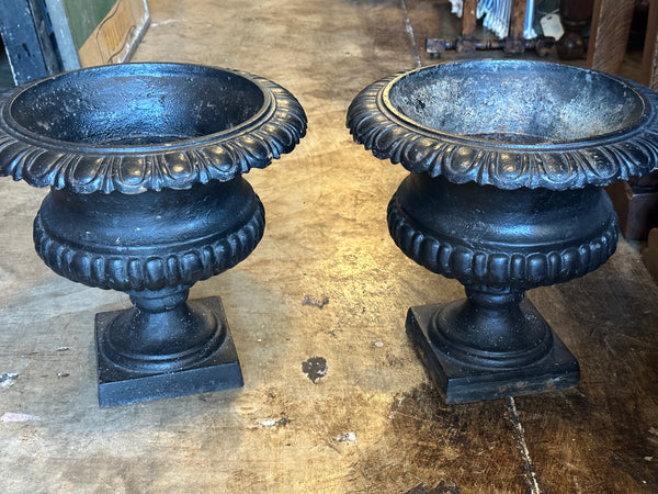 Pair of Black Painted Cast Iron Urns