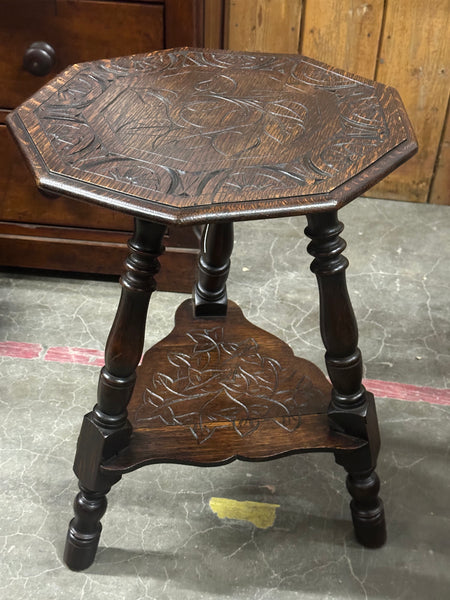 English Carved Oak Side Table