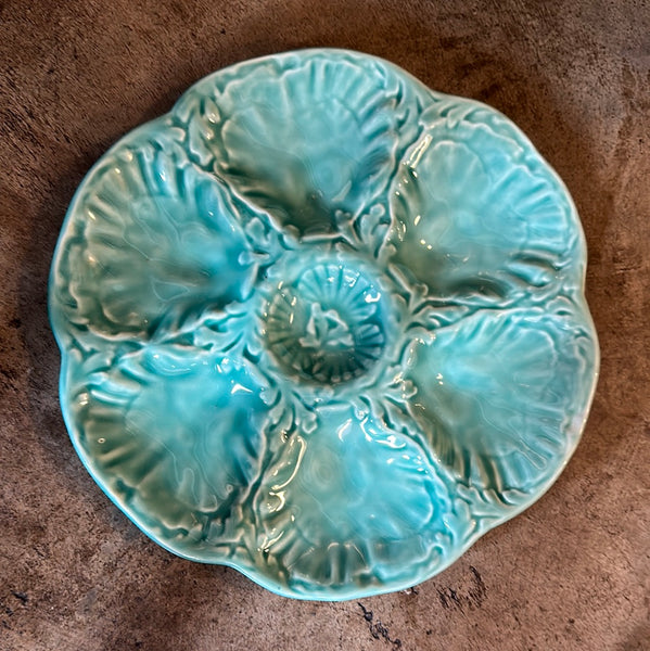 アンティーク雑貨   Heritage Plate 2020 Vintage Gien Turquoise Majolica Oyster Plate – McIntosh Cottage