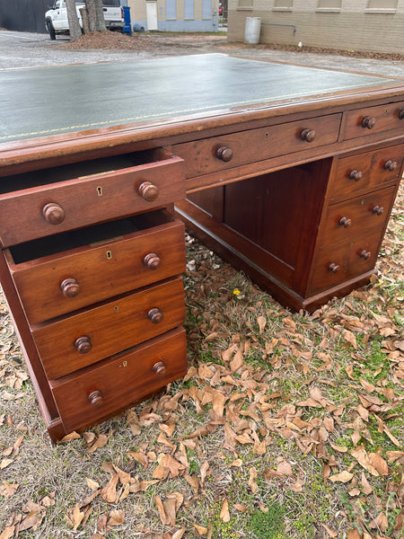 English Mahogany Partners Desk with Leather Top