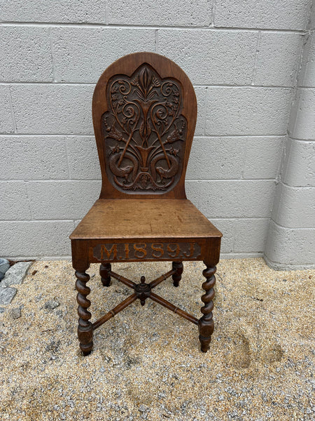 Stunning Carved Oak Hall Chair