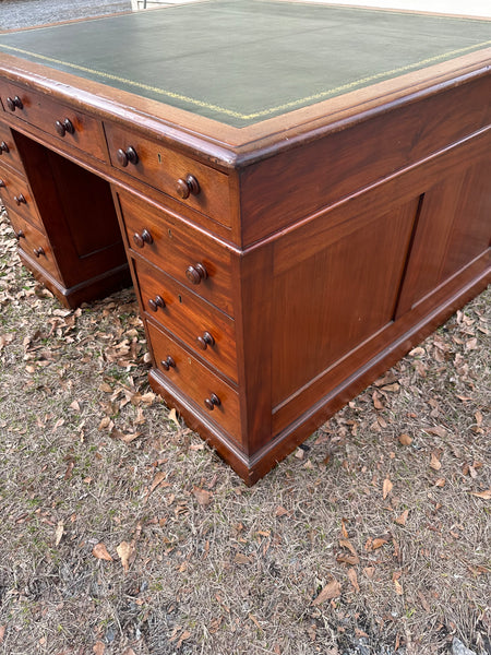 English Mahogany Partners Desk with Leather Top