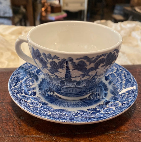 Blue and White Cup and Saucer