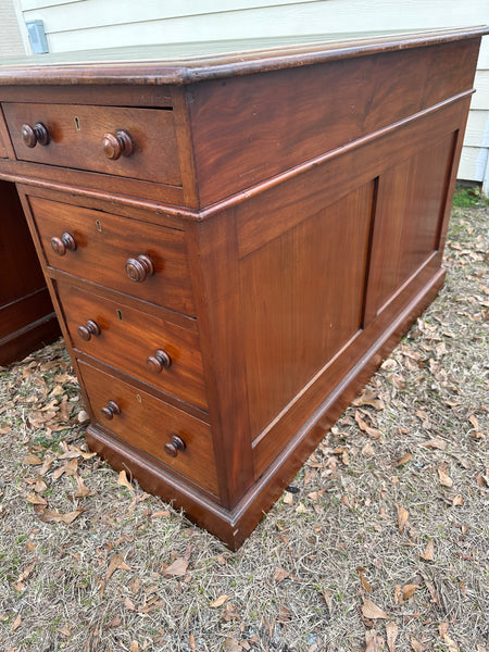 English Mahogany Partners Desk with Leather Top