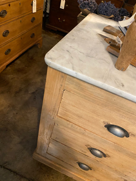French Poplarwood Chest with Marble Top, Burgundy