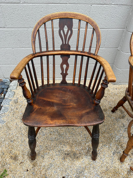 Set of 4 Elm and Ash Low Back Windsor Arm Chairs
