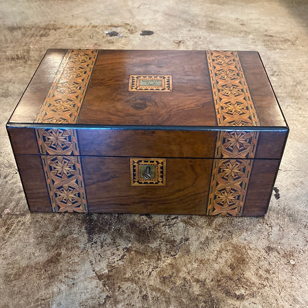 Tunbridge Ware Writing Slope with Brass Inlay