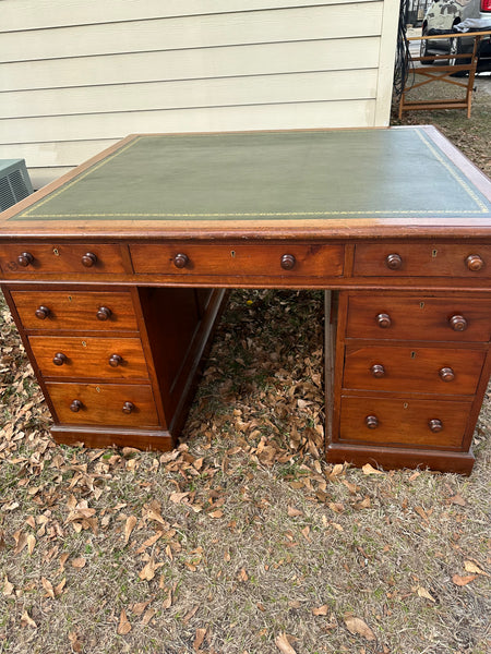 English Mahogany Partners Desk with Leather Top