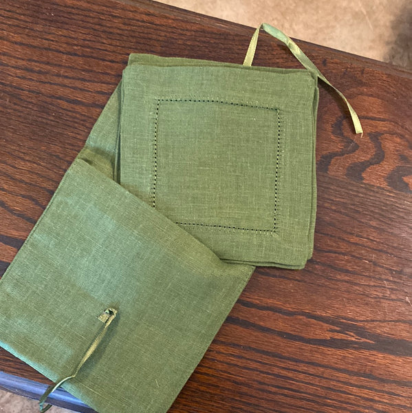 Evergreen Hemstitch Cocktail Napkins, Set of 4