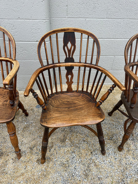 Set of 4 Elm and Ash Low Back Windsor Arm Chairs