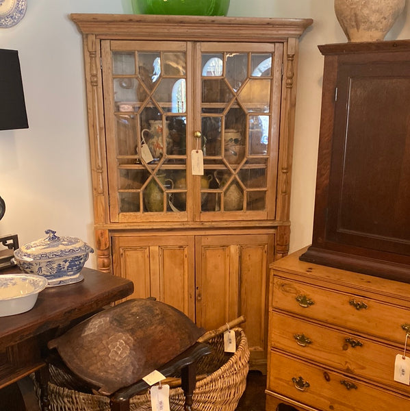 Astragal Glazed Pine Corner Cupboard
