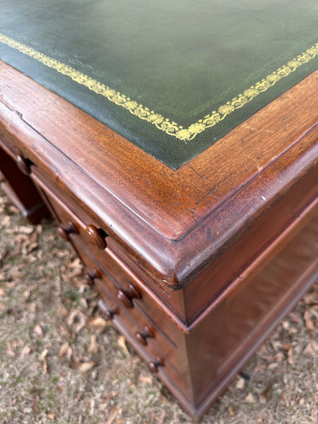 English Mahogany Partners Desk with Leather Top