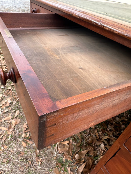 English Mahogany Partners Desk with Leather Top