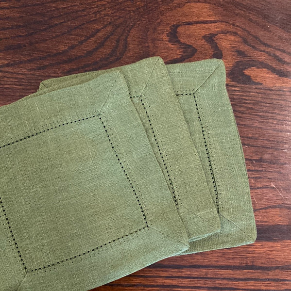 Evergreen Hemstitch Cocktail Napkins, Set of 4