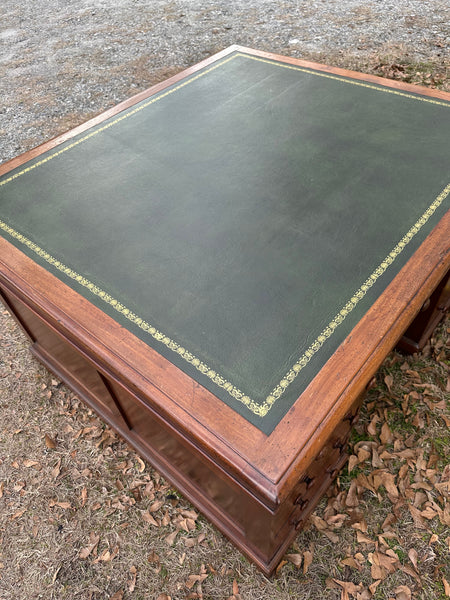 English Mahogany Partners Desk with Leather Top