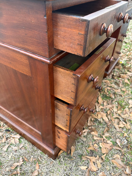 English Mahogany Partners Desk with Leather Top