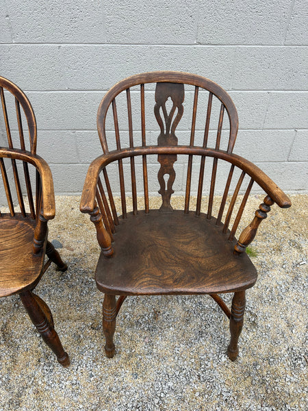 Set of 4 Elm and Ash Low Back Windsor Arm Chairs