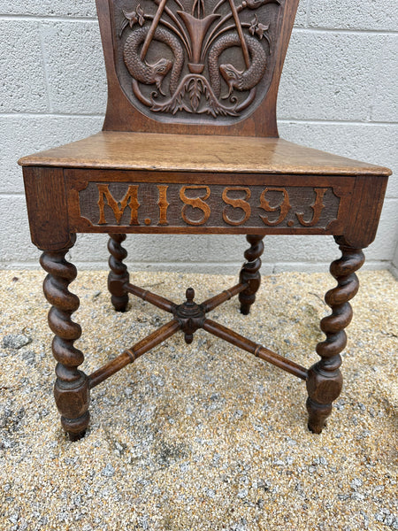 Stunning Carved Oak Hall Chair