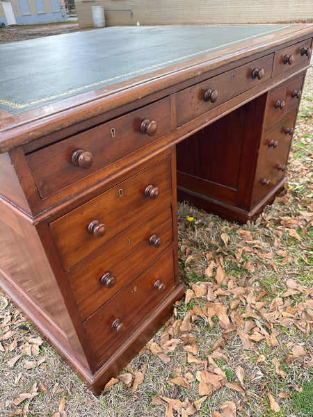 English Mahogany Partners Desk with Leather Top