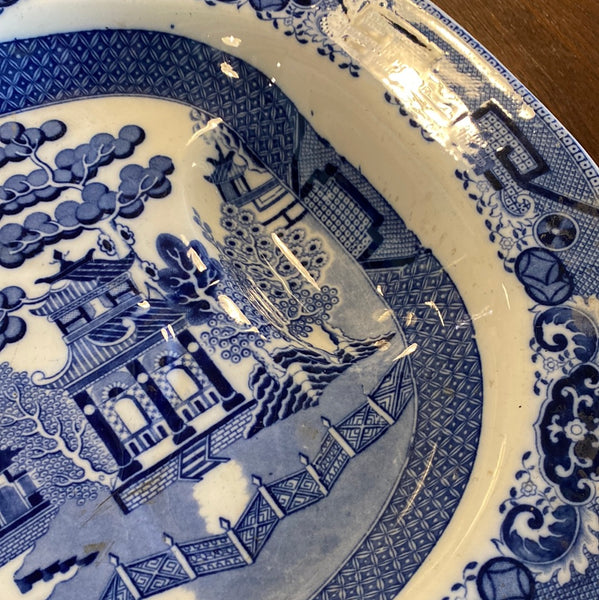 Blue Willow Meat Platter with Deep Well