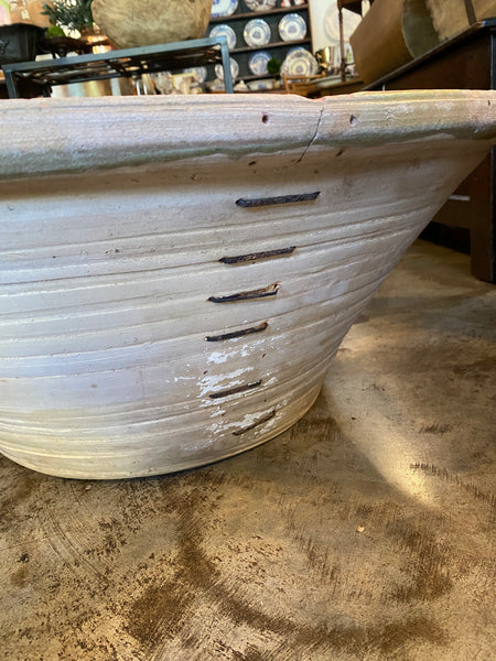Large Planted Spanish Crock with Exquisite Staple Repair