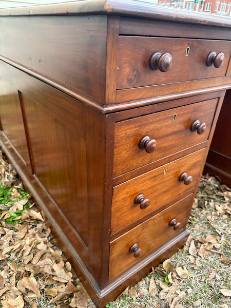 English Mahogany Partners Desk with Leather Top