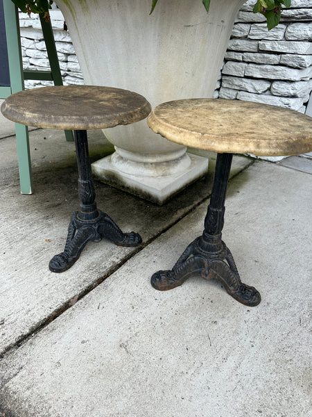 Pair of Marble Top Tables with Cast Iron Bases